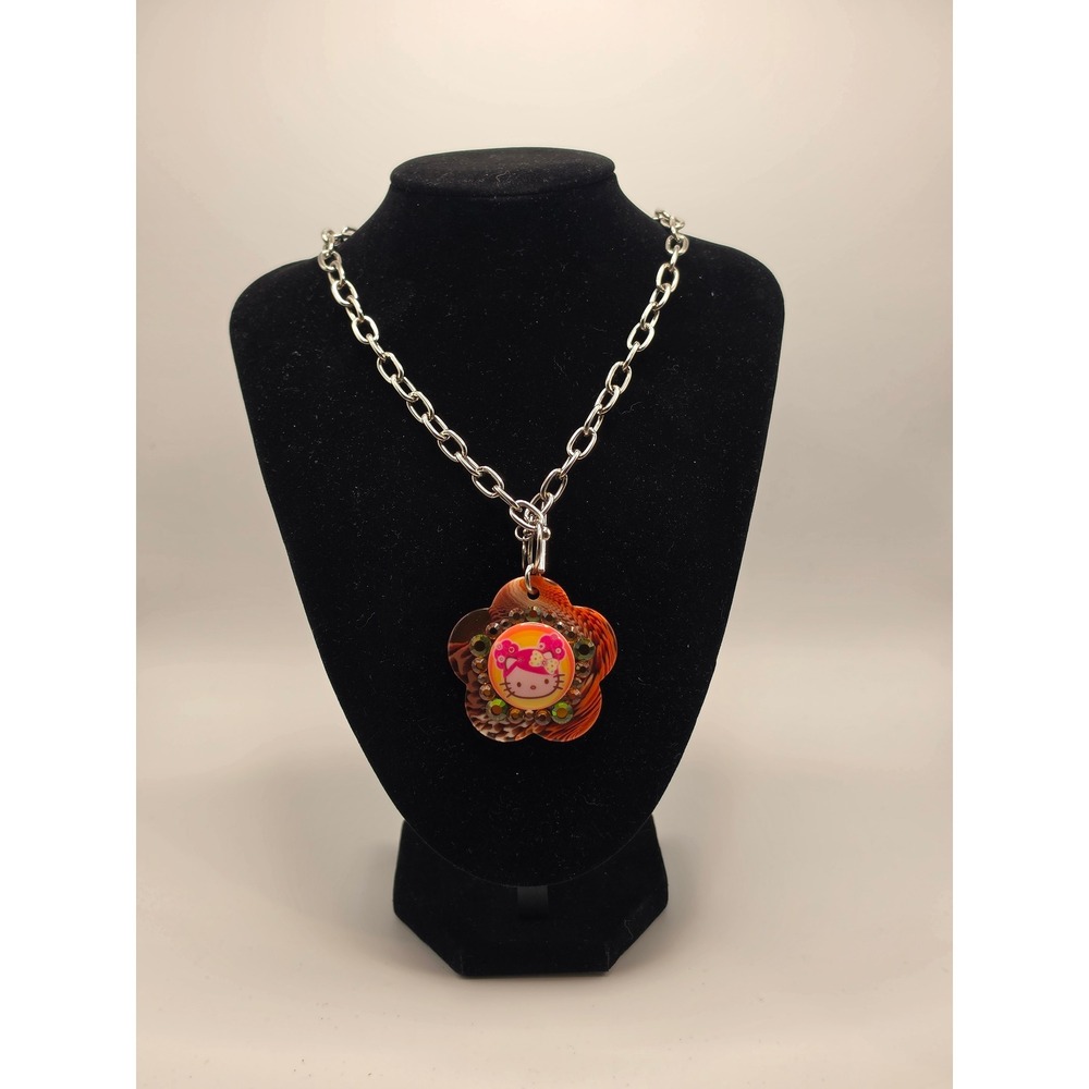 Tarina Tarantino Hello Kitty Pink Head Flower Pendant Necklace Orange Crystal